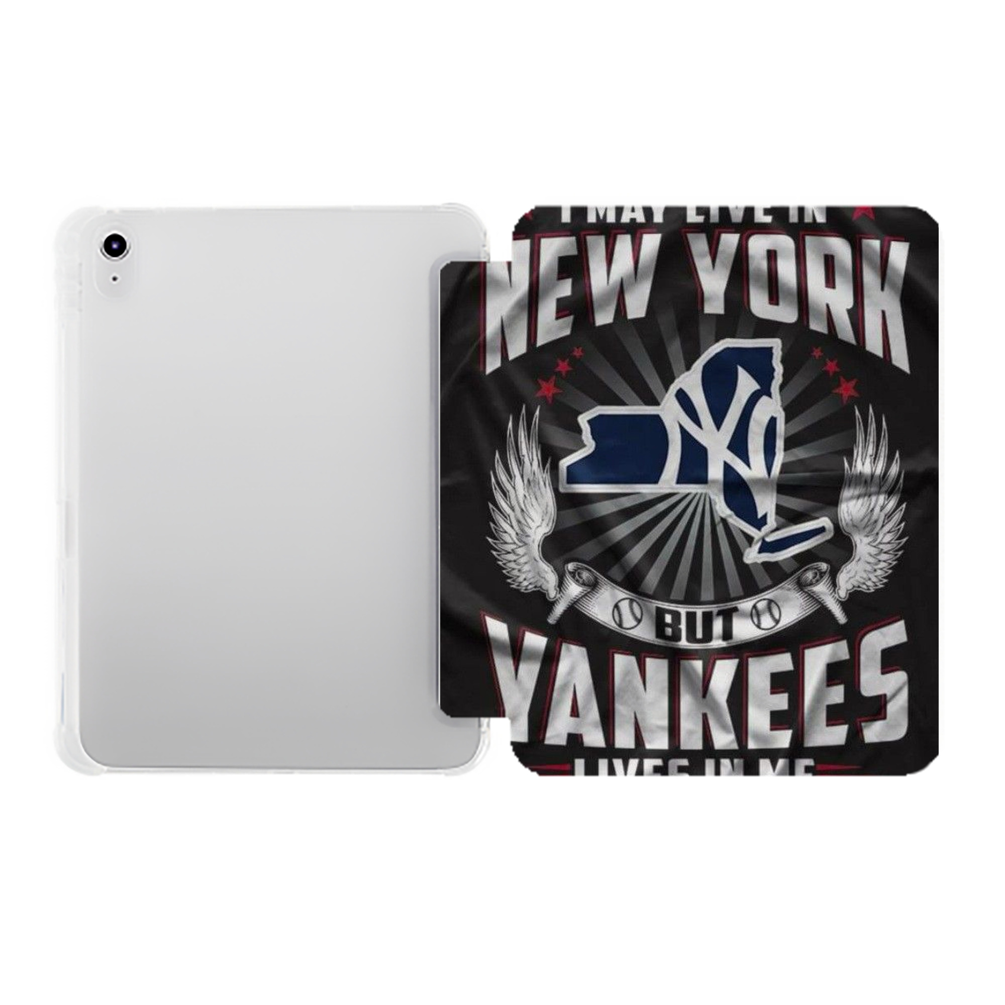 New York Yankees 320 Premium Tri-Fold PU Leather & Silicone IPad Case With Pencil Slot – Fits 9.5,10.5,10.9 – Adjustable Stand, Slim, Protective